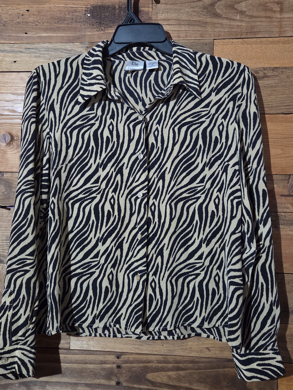 100% Silk Zebra Print Career Button Front Blouse Sz 14 Classic Office